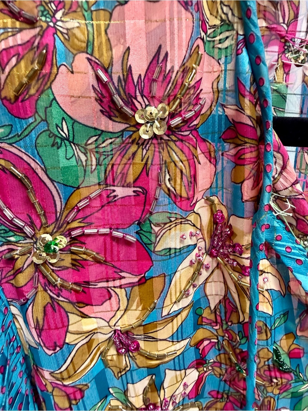 Vintage Diane Freis Georgette Floral Embellished Sheer Ruffle Blouse - Picture 7 of 12